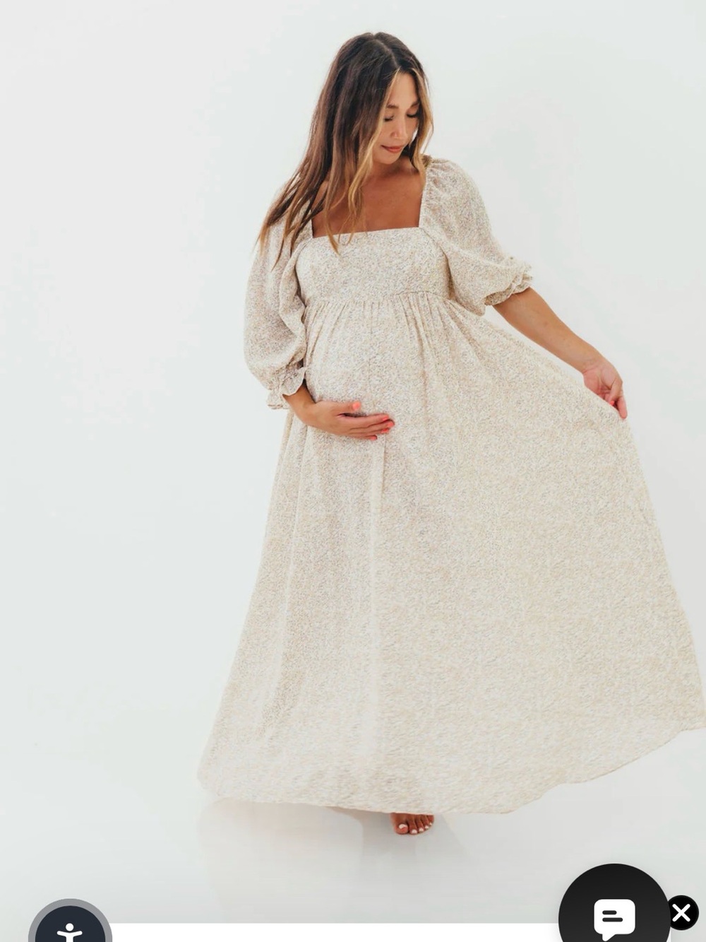 Worth Collective ‘Love Story’ Light Beige Maternity Maxi Dress with Puff Sleeves - Picture 2 of 2